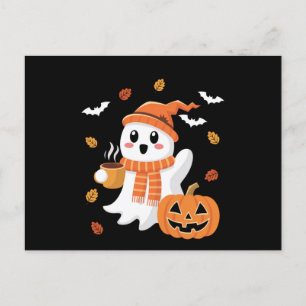 Cute Ghost Drinking Ice Coffee Halloween  Postcard
