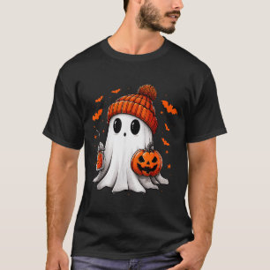 Cute Ghost Drinking Ice Coffee Halloween Pumpkin M T-Shirt
