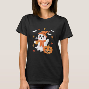 Cute Ghost Drinking Ice Coffee Halloween T-Shirt