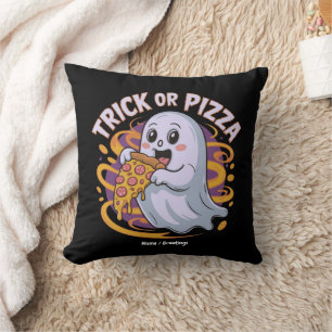 Cute Ghost Eating Pizza Fun Creepy Trick or Pizza Cushion