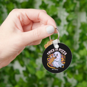 Cute Ghost Eating Pizza Fun Creepy Trick or Pizza Key Ring