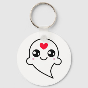Cute Ghost Emoji Red Heart Key Ring