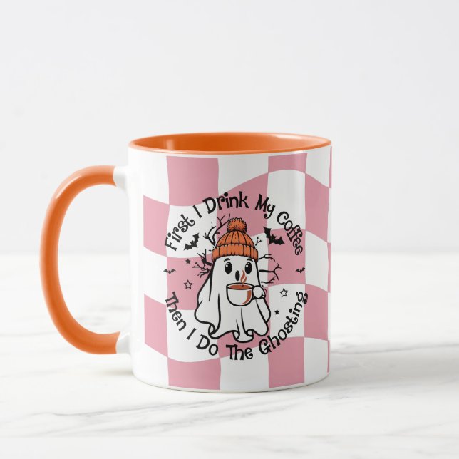 Cute Ghost Fall Pumpkin Spice Pink Mug (Left)