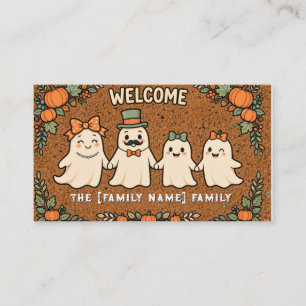 Cute Ghost Family Halloween Doormat Pumpkin Business Card