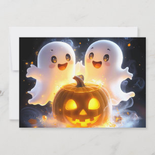Cute Ghost Family Halloween Pumpkin Spooky Night Holiday Card