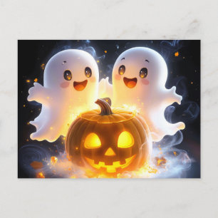 Cute Ghost Family Halloween Pumpkin Spooky Night Holiday Postcard