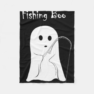 Cute Ghost Fishing Boo Halloween Spooky Season Cos Fleece Blanket