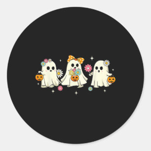 Cute Ghost Floral Groovy Vintage Halloween Spooky Classic Round Sticker