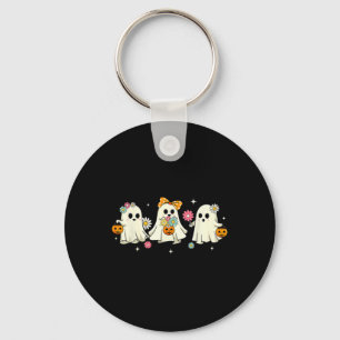 Cute Ghost Floral Groovy Vintage Halloween Spooky Key Ring