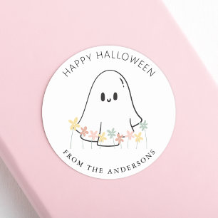 Cute Ghost Floral Halloween Classic Round Sticker