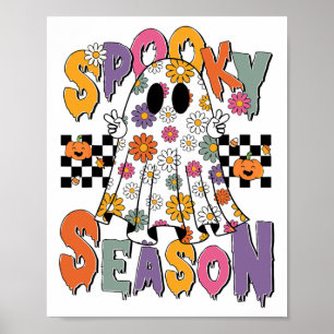 Cute Ghost Floral Halloween Ghost Spooky Season Fa Poster