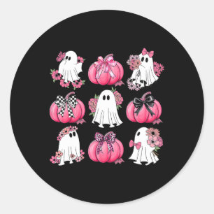 Cute Ghost Florals Pink Coquette Bows Pumpkins Hal Classic Round Sticker