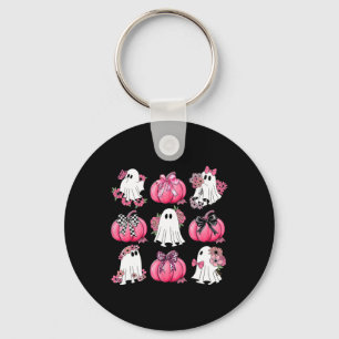 Cute Ghost Florals Pink Coquette Bows Pumpkins Hal Key Ring