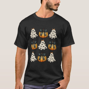 Cute Ghost Florals Pink Coquette Bows Pumpkins Hal T-Shirt