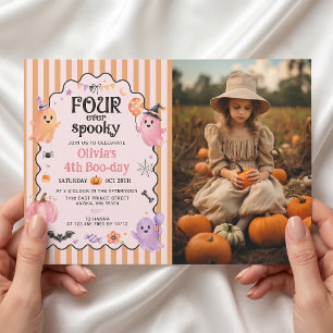 Cute Ghost Four-ever Spooky Birthday Invitation