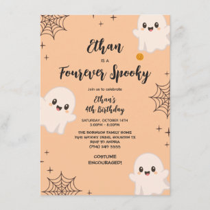 Cute Ghost Four Ever Spooky Halloween 4th Birthday Invitation