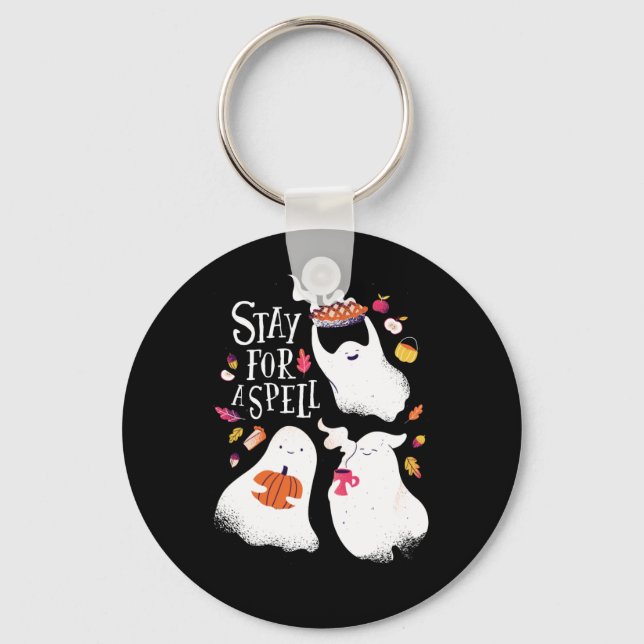 Cute Ghost Funny Halloween Design Key Ring (Front)