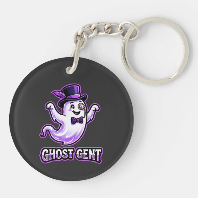 Cute Ghost Gent Halloween Key Ring (Back)