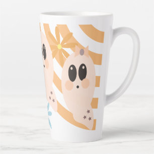 Cute Ghost Ghoul Retro Groovy Floral Latte Mug