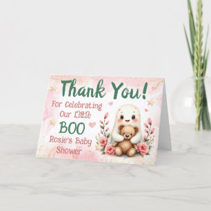 Cute Ghost Girls Baby Shower Custom Name Fall Thank You Card