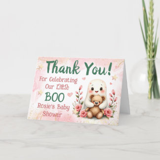 Cute Ghost Girls Baby Shower Custom Name Fall Thank You Card