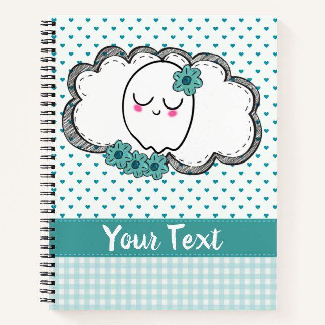 Cute Ghost Girly Green Hearts Design Notebook (Front)