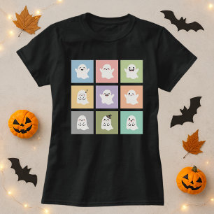 Cute Ghost Grid Halloween Shirt; Fun Ghost Mood T-Shirt