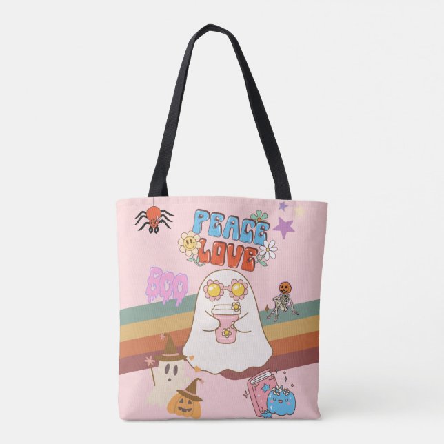Cute Ghost Groovy Style Light Pink  Tote Bag (Back)