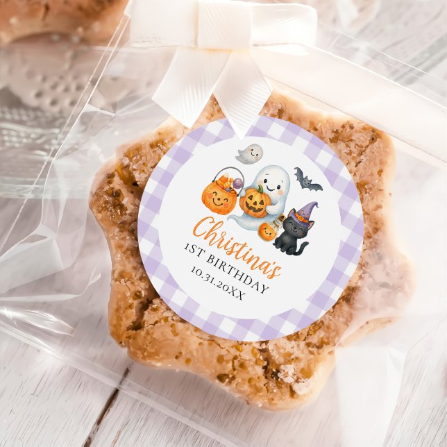 Cute Ghost Halloween 1st Birthday Party Classic Round Sticker (Creator Uploaded)