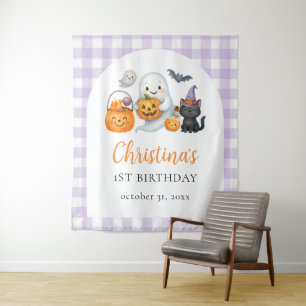Cute Ghost Halloween 1st Birthday Party Tapestry