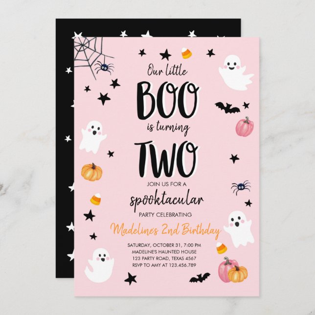 Cute Ghost Halloween 2nd Birthday Party Invitation (Front/Back)
