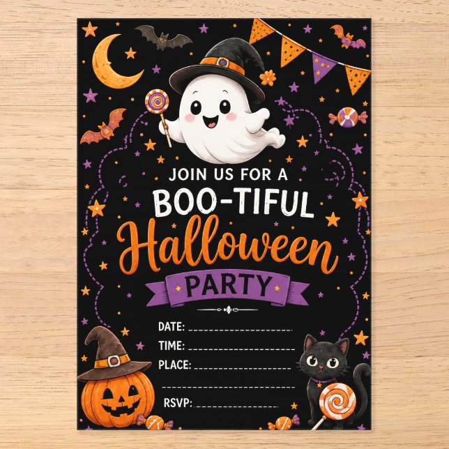 Cute Ghost Halloween Acrylic Invitations (Front)