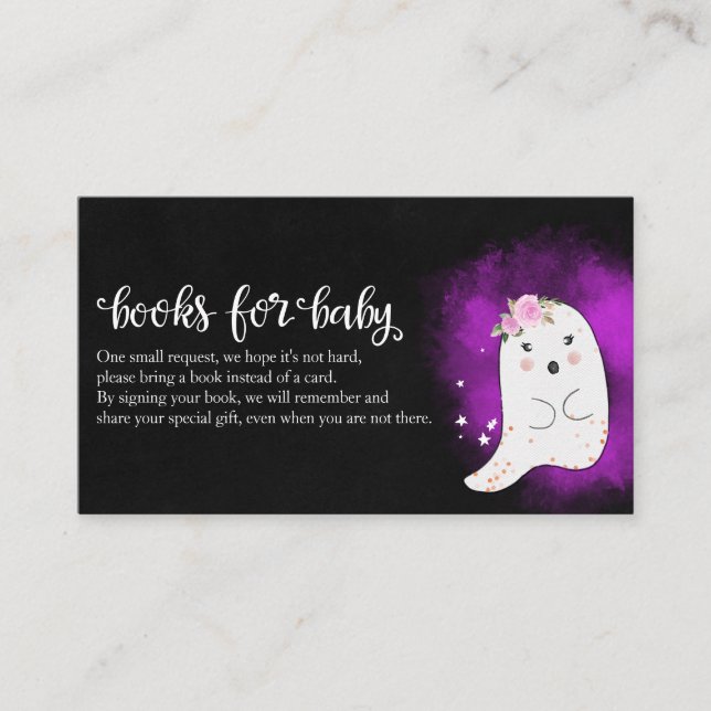 Cute Ghost Halloween Baby Shower Books For Baby En Enclosure Card (Front)