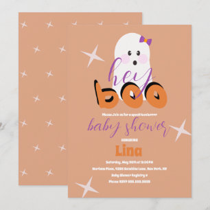 Cute Ghost Halloween Baby Shower Retro Script Invitation