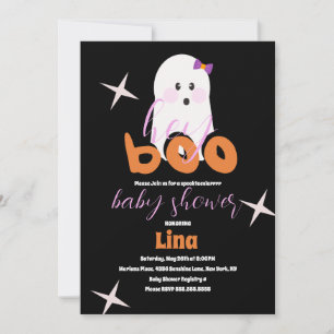 Cute Ghost Halloween Baby Shower Retro Script Invitation