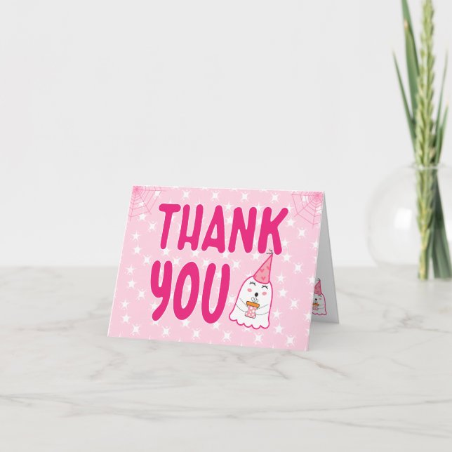 cute ghost halloween Birthday for girl Thank You  Card (Front)