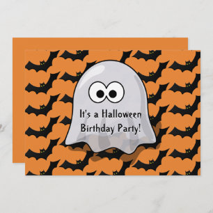 Cute Ghost Halloween Birthday Party Bats Orange Invitation