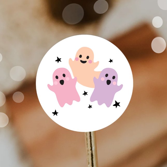 Cute Ghost Halloween Birthday Party Girl Pastel Classic Round Sticker (Creator Uploaded)