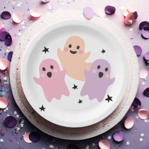 Cute Ghost Halloween Birthday Party Girl Pastel Paper Plate