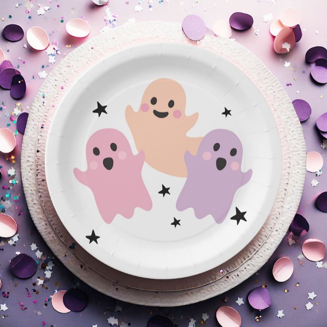 Cute Ghost Halloween Birthday Party Girl Pastel Paper Plate (Creator Uploaded)