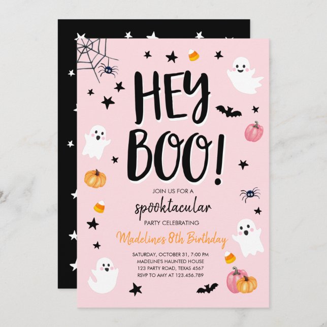 Cute Ghost Halloween Birthday Party Invitation (Front/Back)
