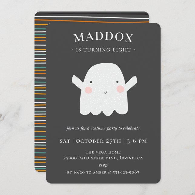 Cute Ghost Halloween Birthday Party Invitation (Front/Back)