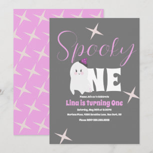 Cute Ghost Halloween Birthday Spooky One Grey Invitation