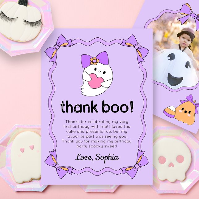 Cute Ghost Halloween Birthday Thank You Card (Creator Uploaded)