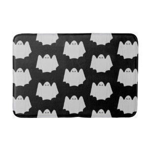Cute Ghost Halloween Black and White Pattern Bath Mat