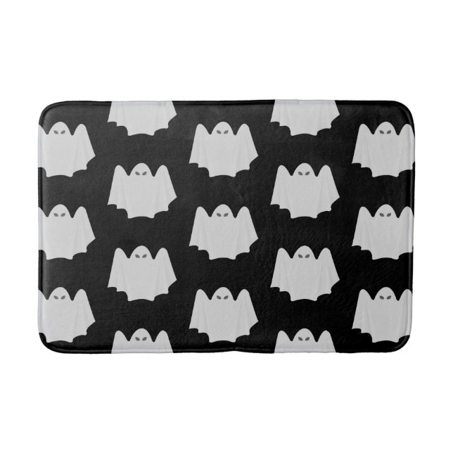 Cute Ghost Halloween Black and White Pattern Bath Mat (Front)