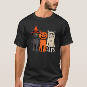 Cute Ghost Halloween Black Cat Witch Hat Pumpkin W T-Shirt