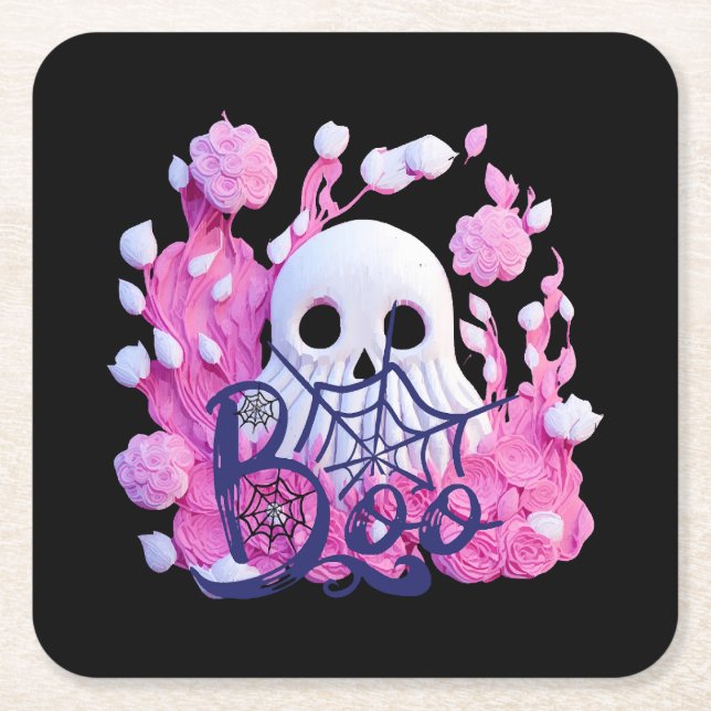cute ghost Halloween boo pack  Square Paper Coaster (Front)