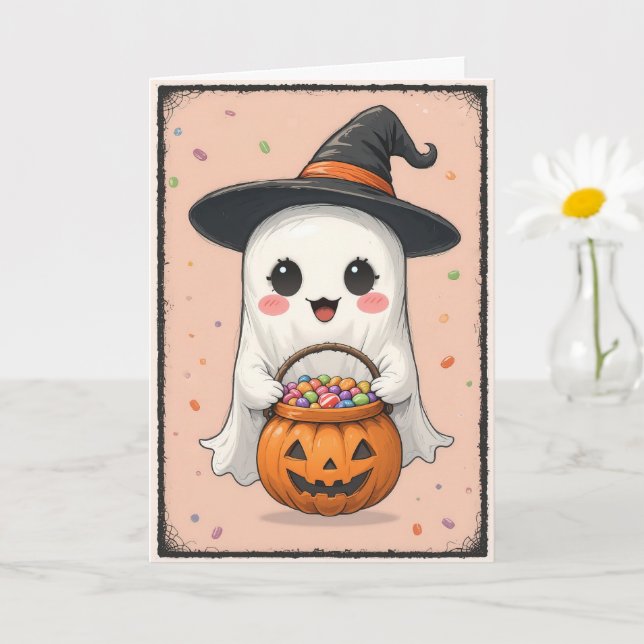 Cute Ghost Halloween Bootifully Adorable Card (Small Plant)