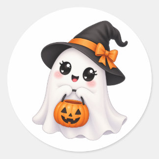 Cute ghost halloween classic round sticker